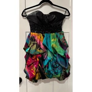 Y2K Speckless Strapless Sequin Waist Ruched Print prom  Dress Size 3